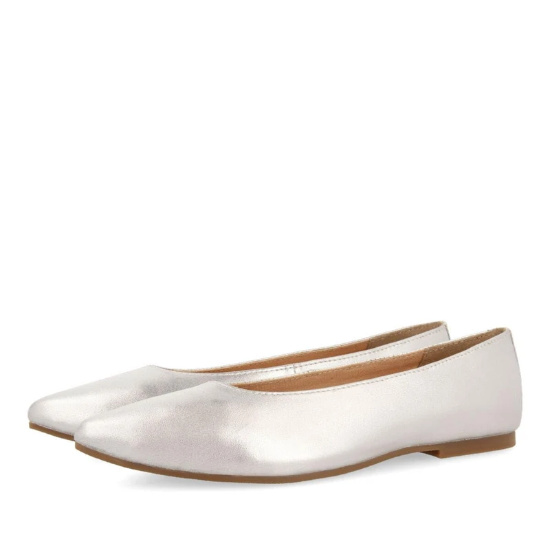 GIOSEPPO Gold Leather Ballerinas with Fine Toe for Women trebesing, Metallic Silver, 6 UK