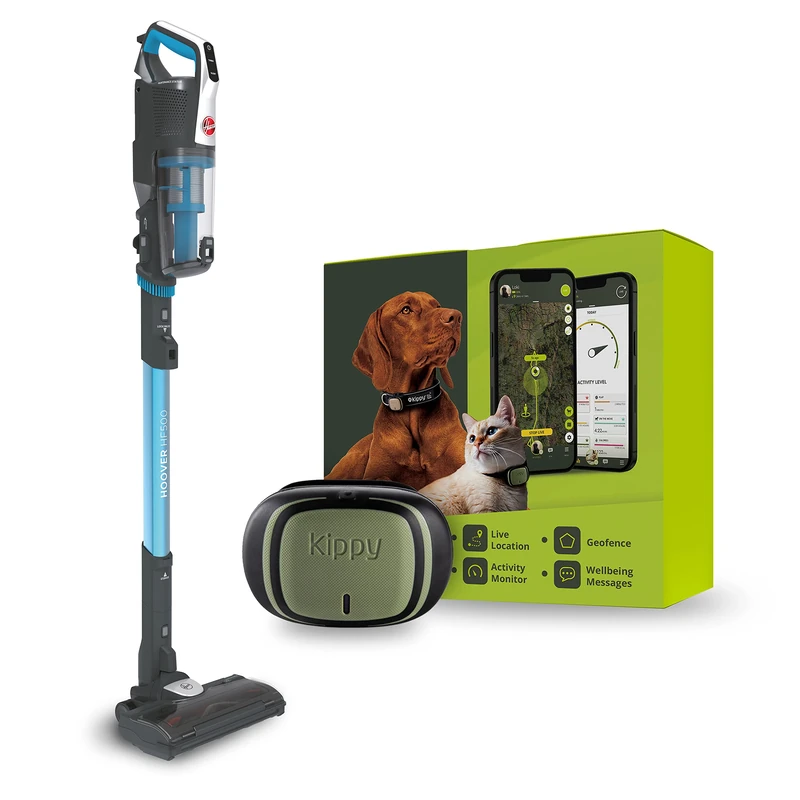 Hoover HF522STP Cordless Vacuum Cleaner, 0.45L, Autonomy 45min, Anti-Tangle Brush, Mini Turbo Brush and Kippy GPS Tracker, Blue