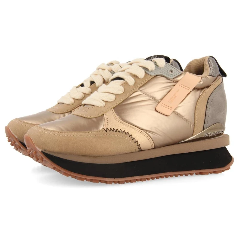 Black Monocolor Padded Sneakers with Details and Internal Wedge for Woman anif, Gold, 8 UK