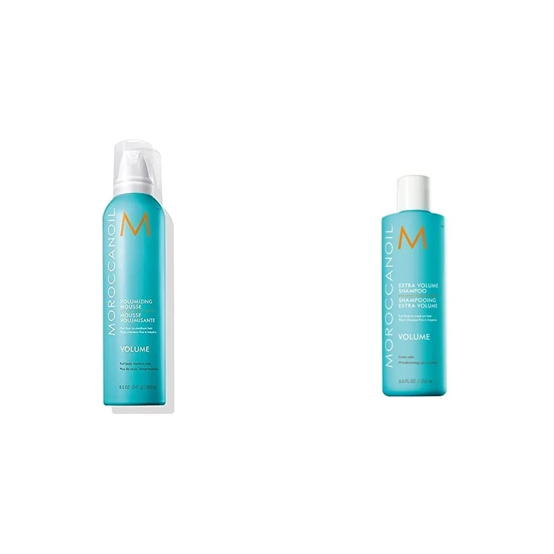Moroccanoil Volumizing Mousse, Full Body, Medium Hold, for Dry Hair Type, Long-Lasting Flexible Hold, 250ml & Extra Volume Shampoo, 250ml