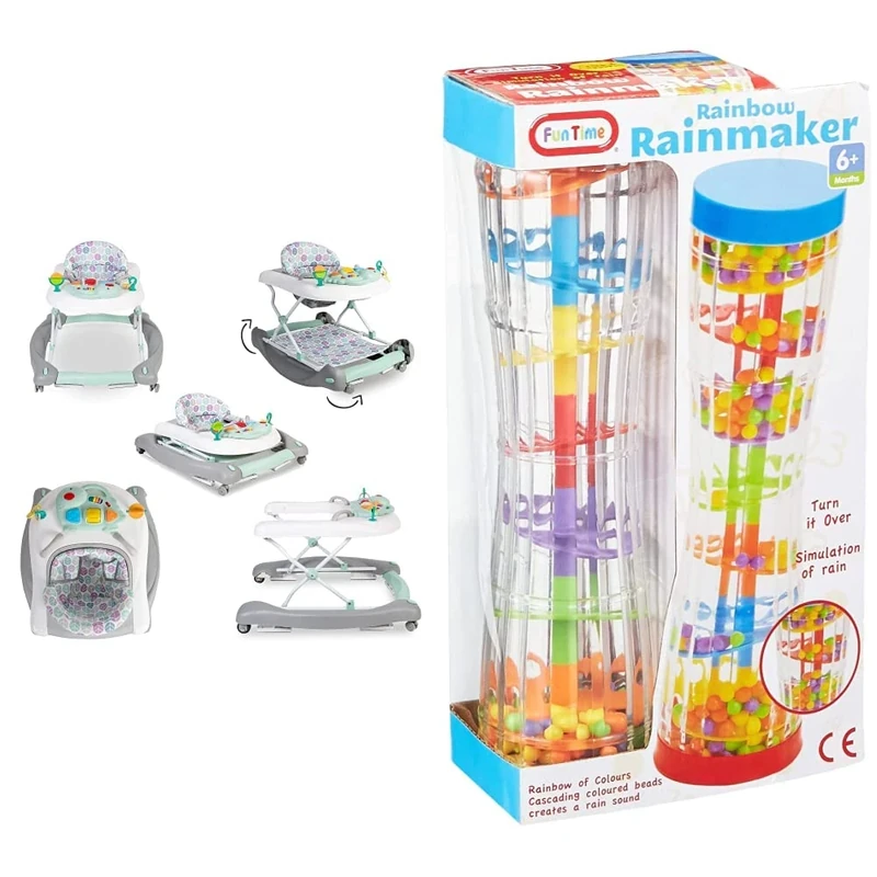 Red Kite Baby Go Round Twist & Walk 3 in 1 Walker, Rocker and Push Along, Aqua & Funtime 55914 Rainbow Rainmaker Toy,23cm