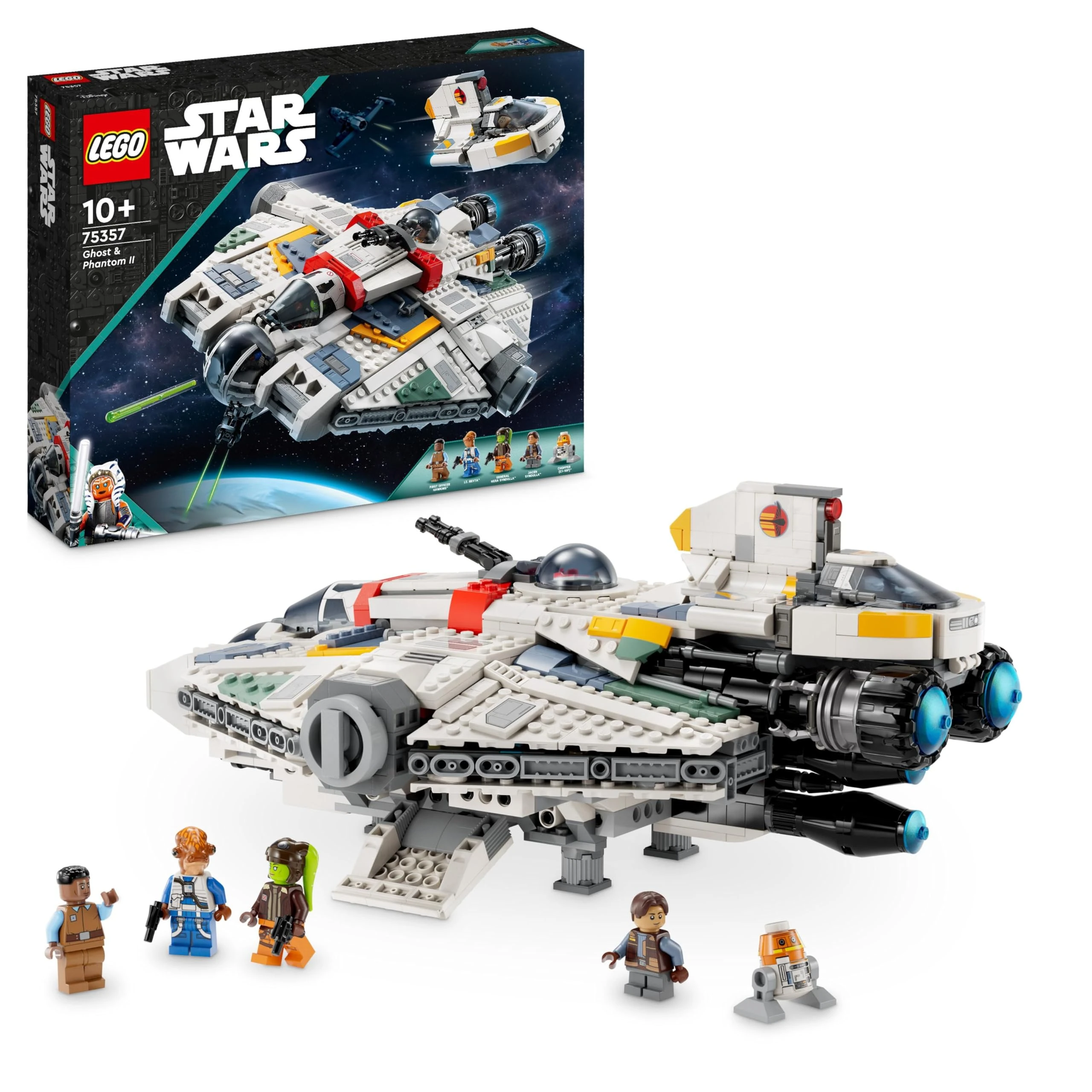 LEGO 75357 Star Wars Ghost & Phantom II Set Featuring 2 Brick-Built Ahsoka Vehicles, Buildable Starship Toys for Kids, Boys, Girls With 5 Characters including Jacen Syndulla and a Chopper Droid Figure