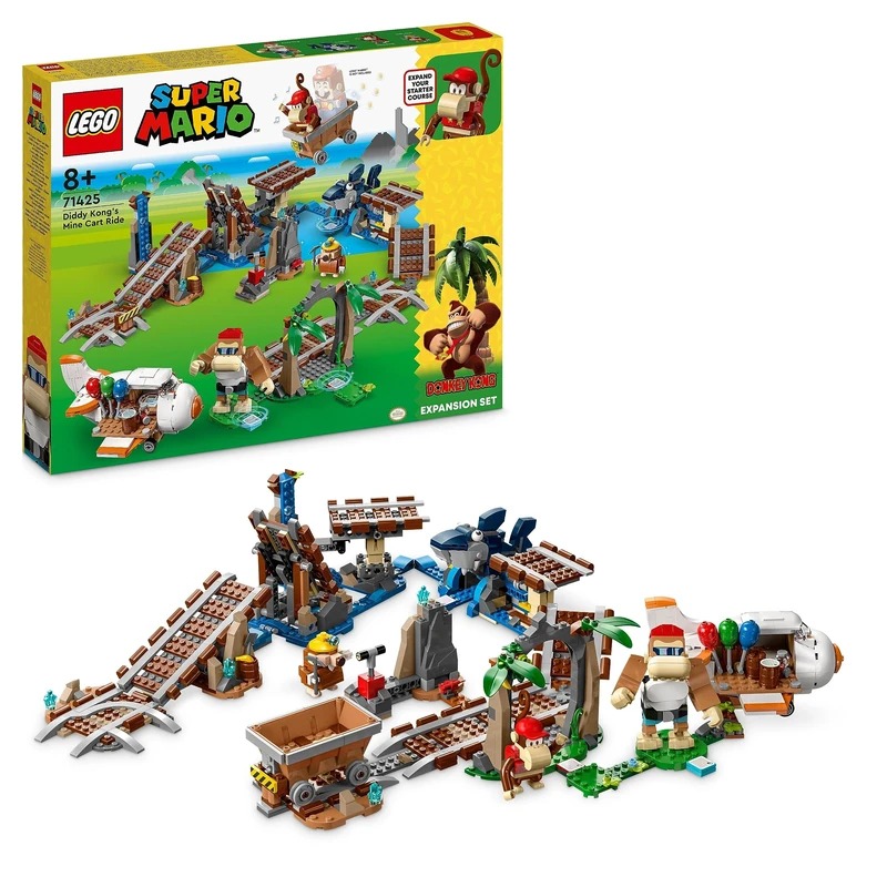LEGO Super Mario Diddy Kong's Mine Cart Ride Expansion Set for Kids, Boys & Girls, Build and Play an Iconic Game Level with Toy Track Challenge, Buildable Aeroplane and 4 Character Figures 71425