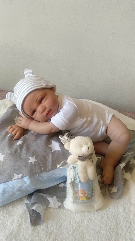MIS MUÑECAS REBORNS Reborn Teo Doll, Reborn Silicone Vinyl 52 cm and 2.3 kg. Exclusive Models, with Certificate of Authenticity, Dress and with Accessories of a Real Baby.