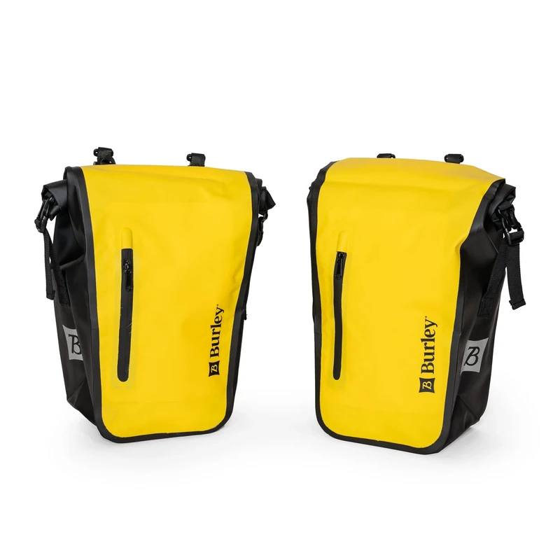 Burley Pannier Set, Roll-Top, Waterproof, 22L Total Capacity, 10mm Rack Bar Compatible, Yellow/Black