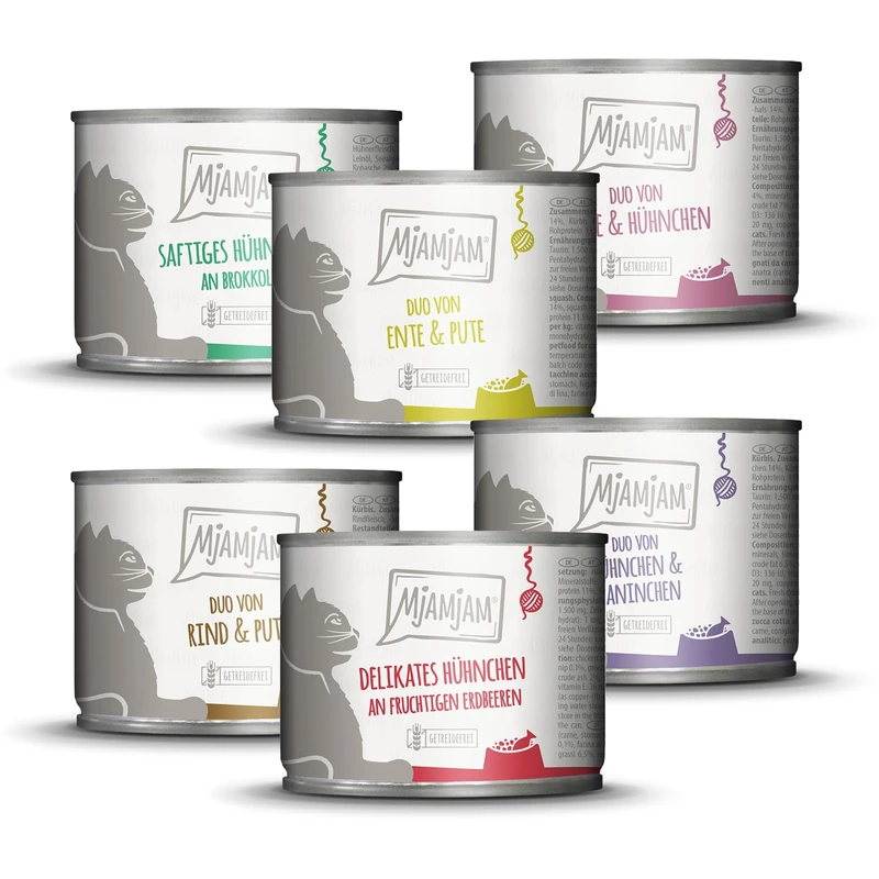MjAMjAM - Premium wet food for cats - Mixed package 6 for your cat, 6 pack (6 x 200 g), grain-free with extra meat - Image 1