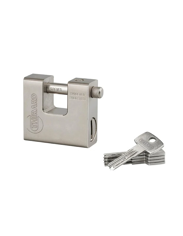 Thirard 00294830 Thor Rectangular monobloc Padlock, Hardened Steel, 74 mm, 5 Reversible Keys - Image 1