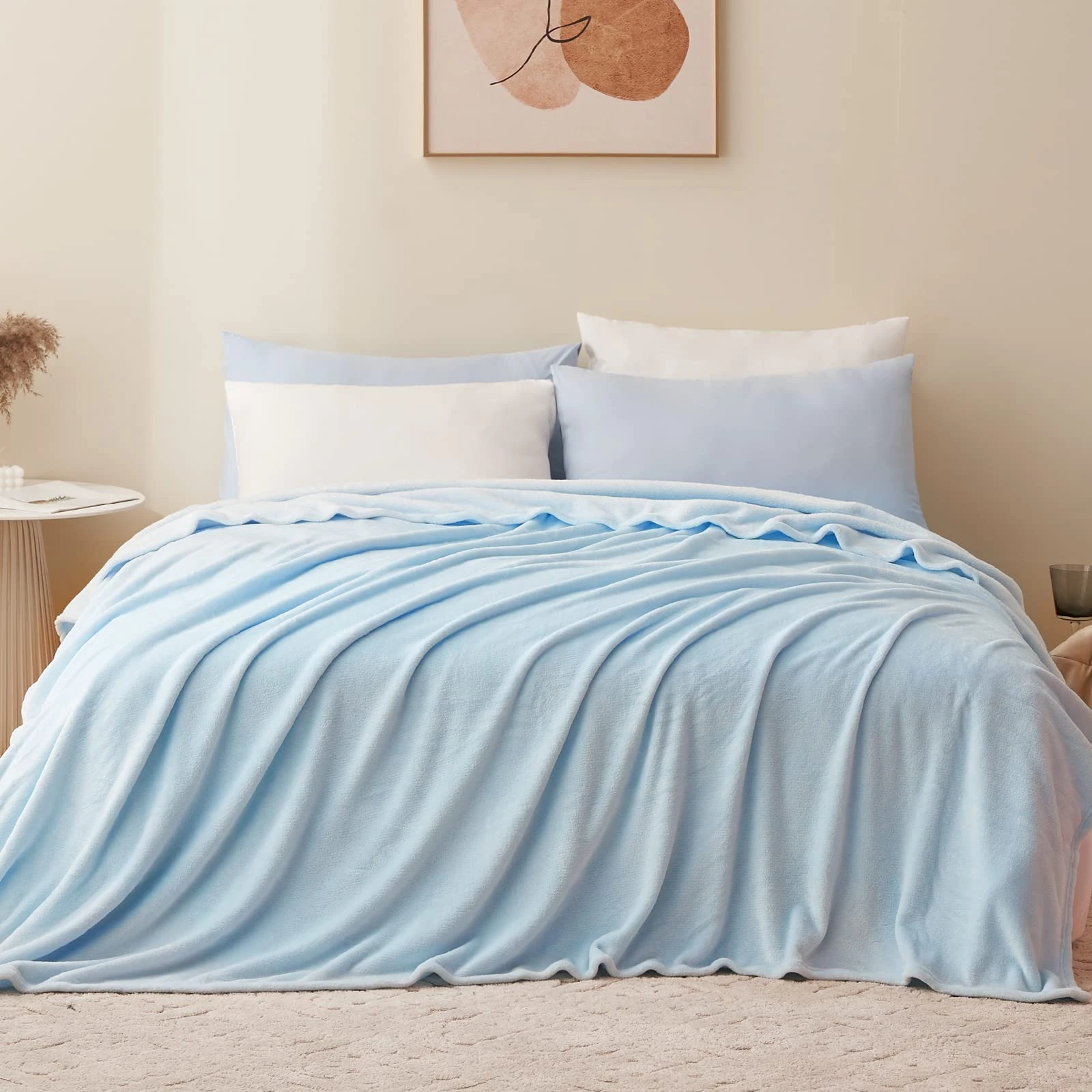 Aisbo Fleece Throw Blanket Light Blue - Versatile Soft Warm King Size Blanket Fluffy Extra Large Throws for Bed, Cozy Solid Flannel Blanket for Sofa Couch, 230x270cm