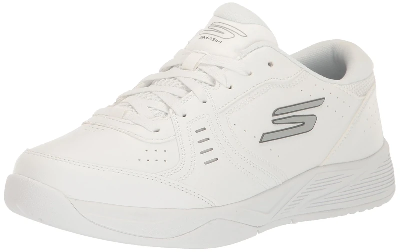 Skechers Men's Viper Court Smash-Athletic Indoor Outdoor Pickleball Shoes | Relaxed Fit Sneakers, White, 7.5 UK X-Wide