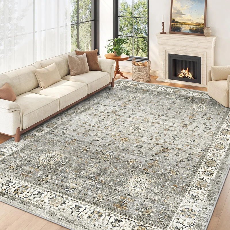 xilixili 8x10 Area Rugs for Living Room - Stain Resistant Anti-Slip Backing Washable Rug,Rugs for Bedroom,Dining Room,Vintage Printed Large Area Rug (Ivory/Grey,8'x10') - Image 1