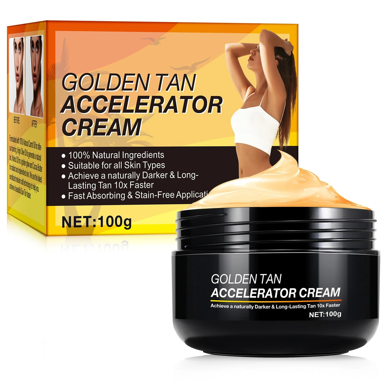 CCKULOOB Premium Sunbed Tanning Accelerator Cream, Intensive Tanning Luxe Gel, Sunbed Cream, Tan Accelerator, Self Tanner Oil, Achieve A Natural Tanning, Fast tanning, 100g