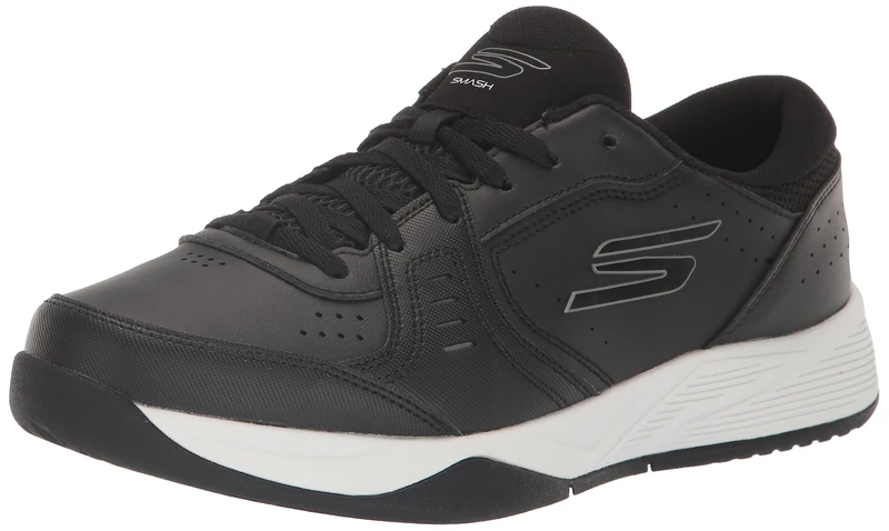 Skechers Men's Viper Court Smash-Athletic Indoor Outdoor Pickleball Shoes | Relaxed Fit Sneakers, Black/White, 10.5 UK