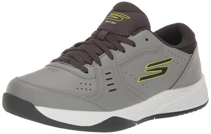 Skechers Men's Viper Court Smash-Athletic Indoor Outdoor Pickleball Shoes | Relaxed Fit Sneakers, Grey/Lime, 7 UK