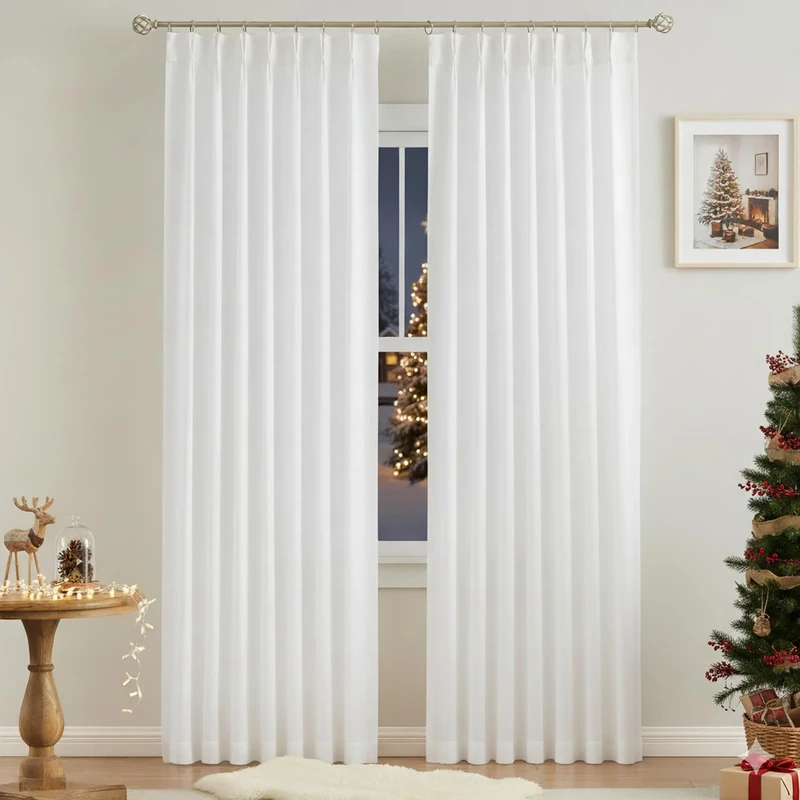 Vision Home White Pinch Pleated Semi Sheer Curtains Textured Light Filtering Window Curtains 84 inch for Living Room Bedroom Rayon Blended Pinch Pleat Drapes with Hooks 2 Panels 40" Wx84 L