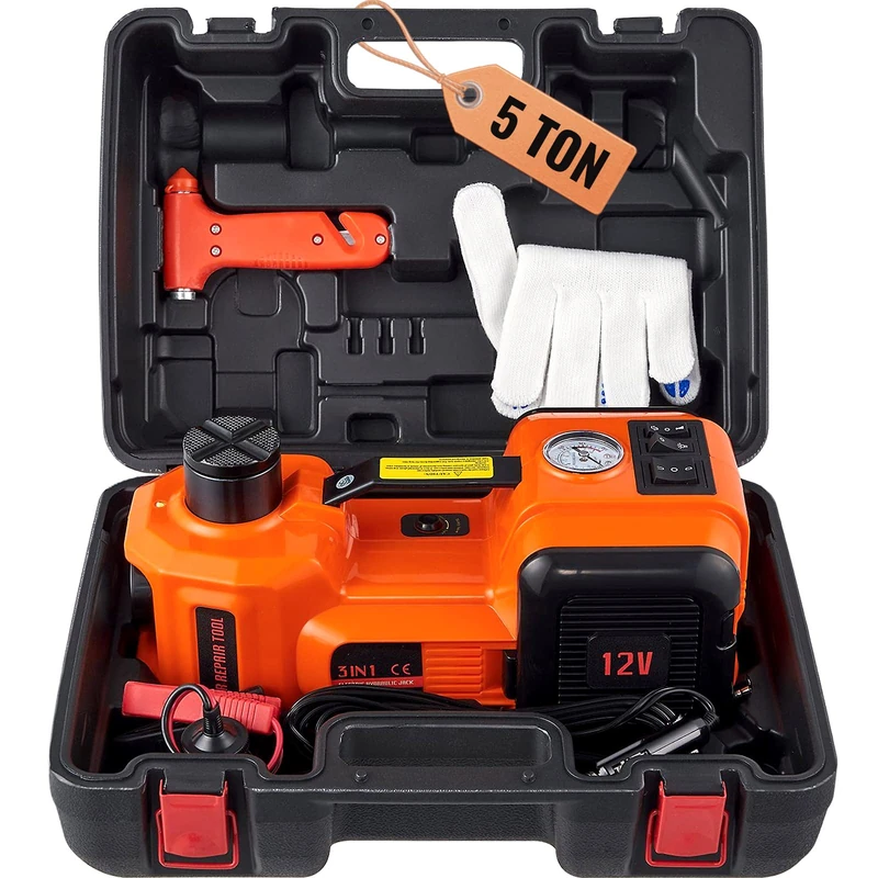 VEVOR Electric Hydraulic Trolley Jack 5 Ton 180W Electric Car Jack Hydraulic Cylinder 155-450mm Hydraulic Hand Pump Trolley Jack for Cars, SUVs etc. with Battery Clip, Tool Box, Power Cord