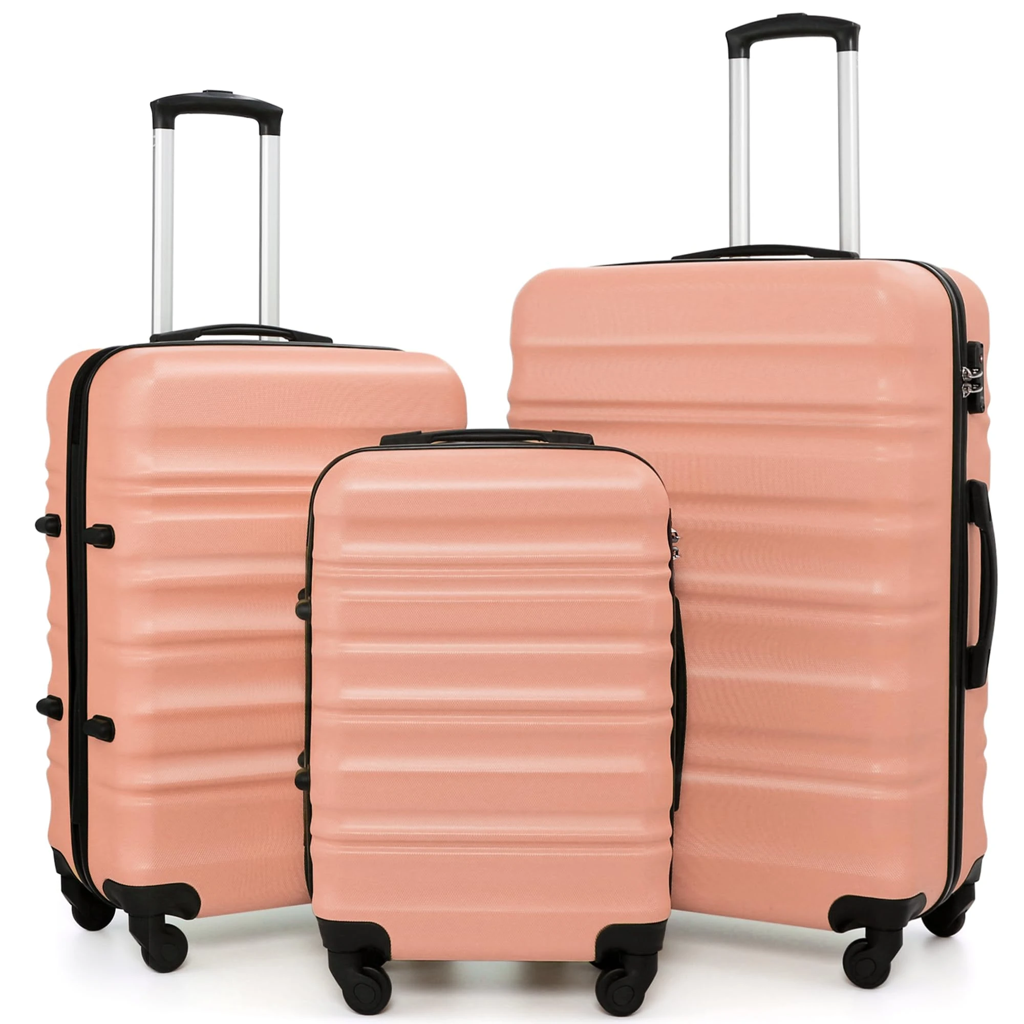 COOLIFE 3-Piece Suitcase Set 28+24+20 Inch – Hard Shell Lightweight ABS+PC Luggage with 360° Silent Wheels & TSA Lock for Family Travel, Overseas Travel, Pink