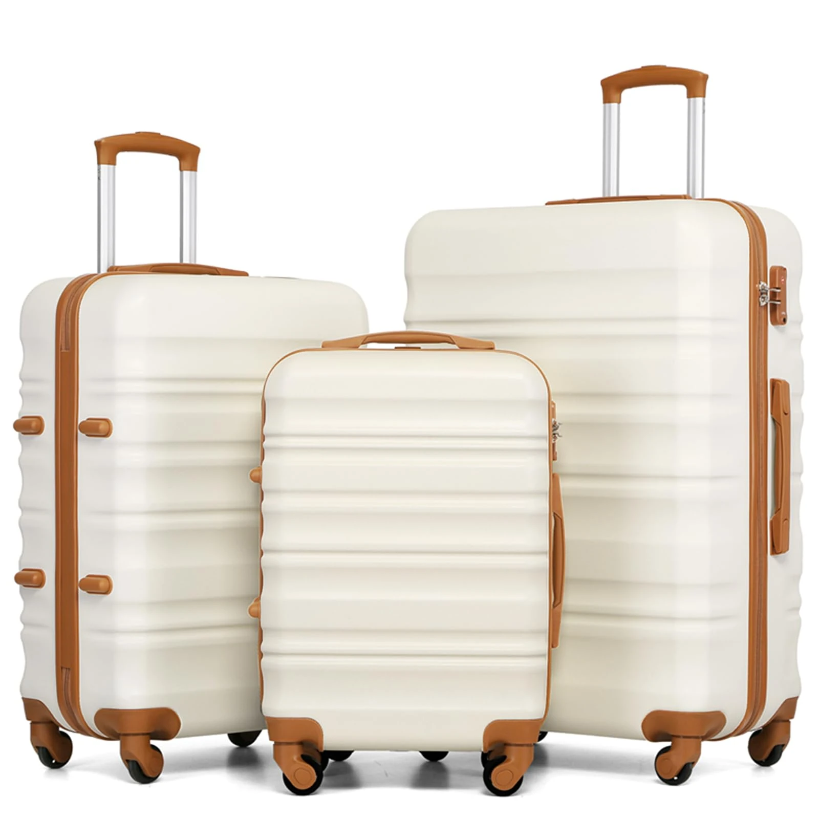 COOLIFE 3-Piece Suitcase Set 28+24+20 Inch – Hard Shell Lightweight ABS+PC Luggage with 360° Silent Wheels & TSA Lock for Family Travel, Overseas Travel, White