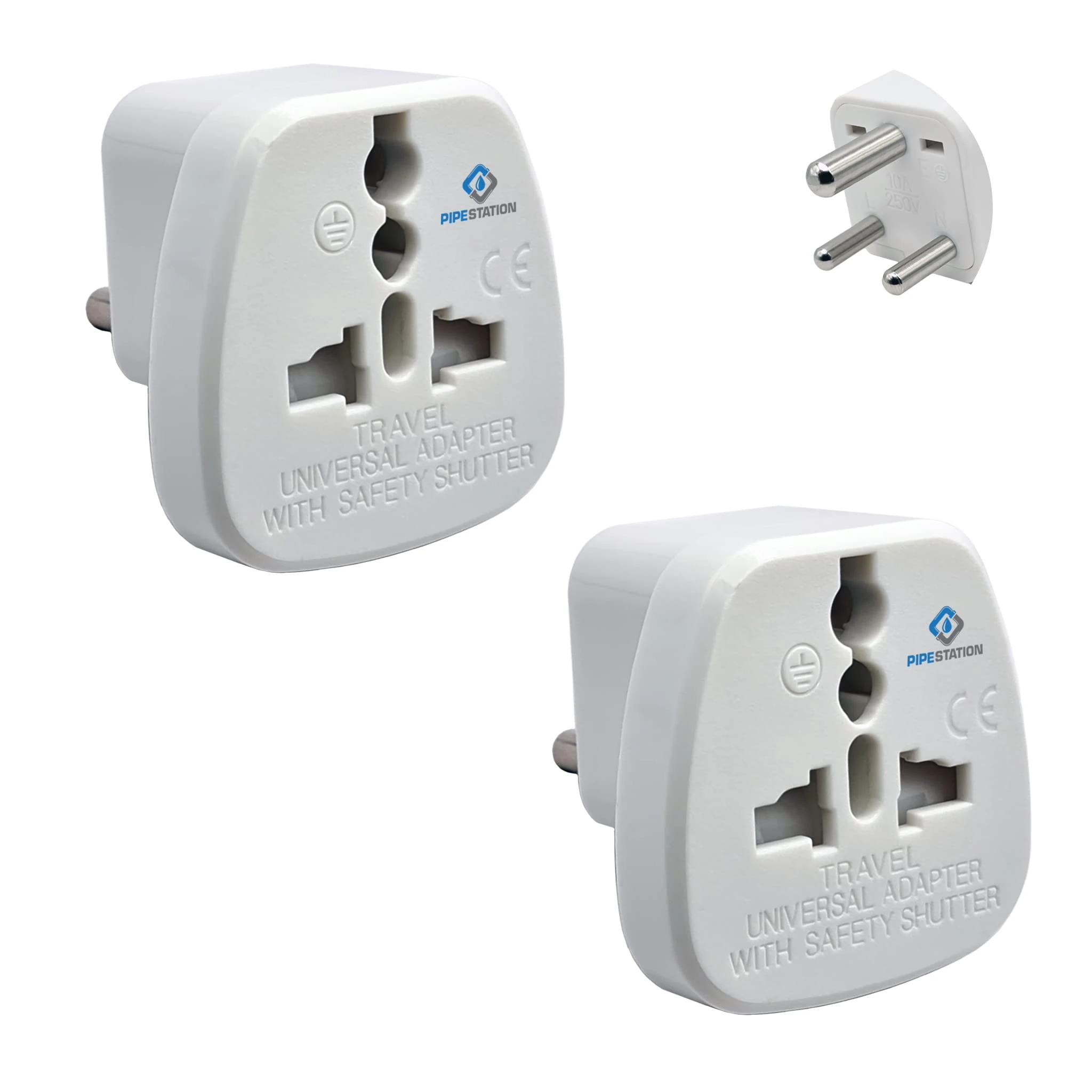 Pipestation® UK to India Plug Adapter – 2 Pack | India to UK Travel Adapters | UK 3 Pin to India 3 Pin Plugs for Indian Power Socket| Universal Travel Adaptor | Type G to D | 10A 250V~ | White