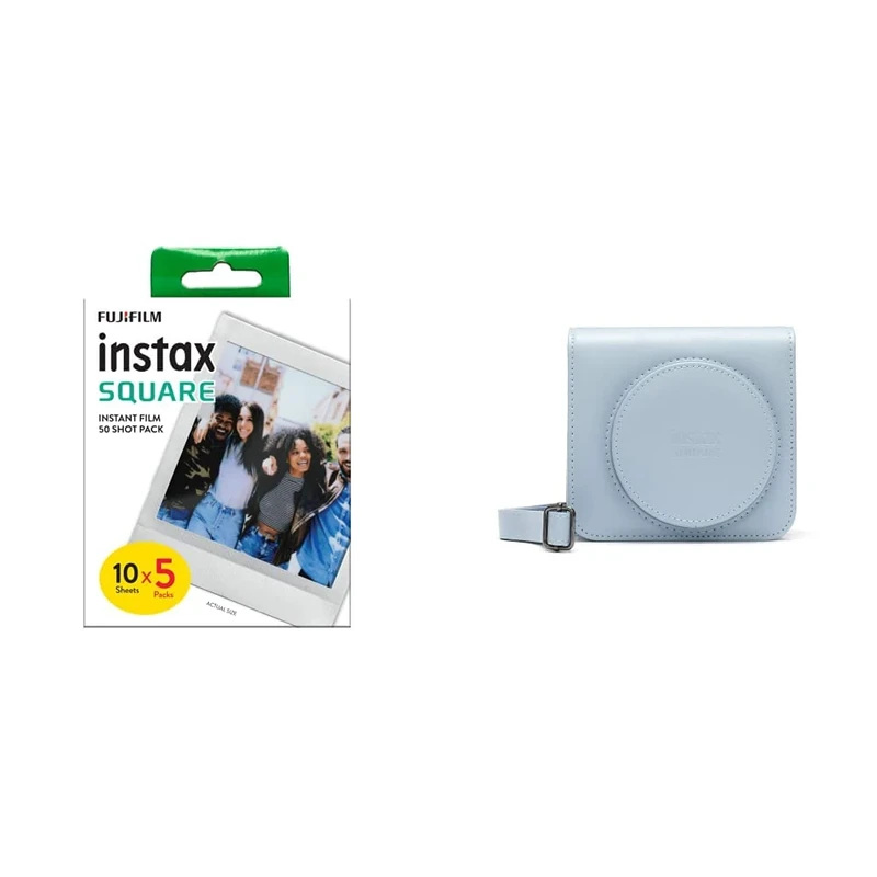 instax SQUARE instant Film 50 shot pack, white Border, suitable for all instax SQUARE cameras and printers & SQ1 Camera Case - Glacier Blue