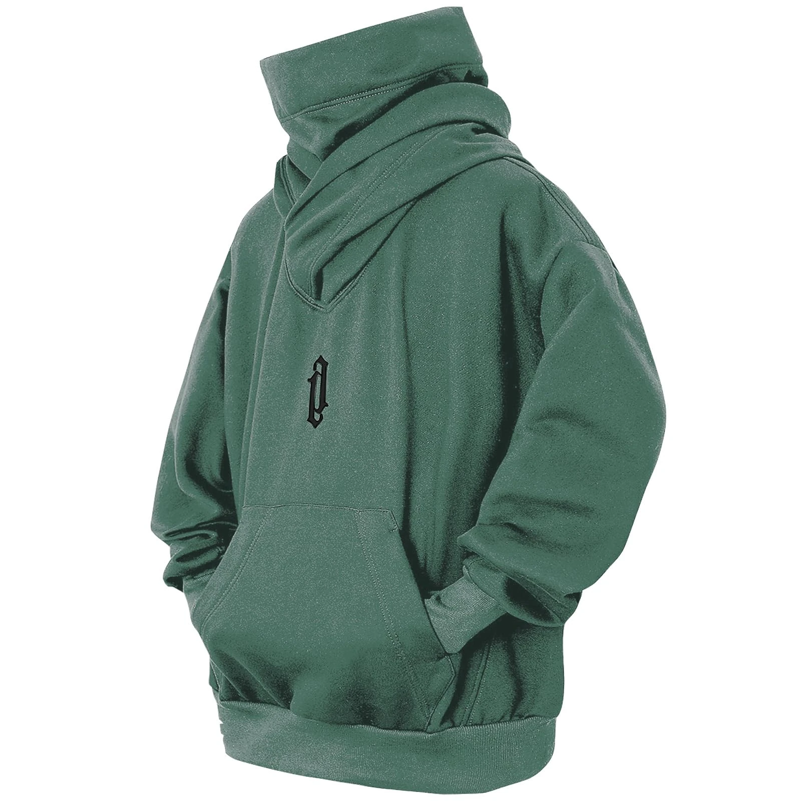 Eocicvvi Hoodies for Men Cowl Neck Hoodie Fleece Pullover Sweat Hood Long Sleeve Sweatshirt Casual Pullover Fall Winter Loose Fit Tops with Embroidery(Green,M)