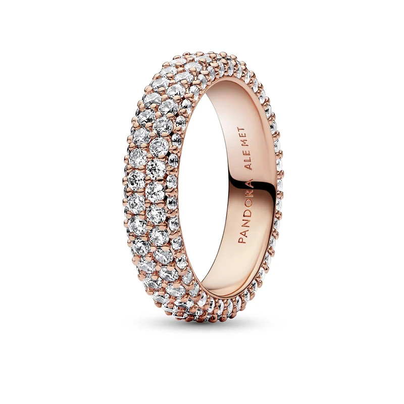 Pandora Timeless 14k Rose gold-plated pavé Double-row ring with clear cubic zirconia, 52