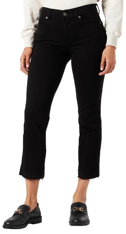7 For All Mankind The Straight Crop Soho Night with Released Hem, Black