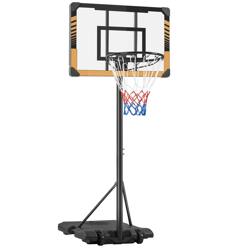 Yaheetech Height Adjustable Basketball Hoop 7ft-8ft Portable Basketball Net Stand Set System with 28'' Backboard & 2 Wheels
