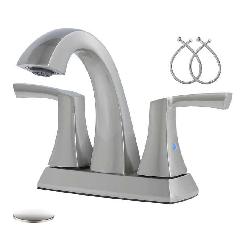 VXV Bathroom Faucet Brushed Nickel 2 Handle 4 Inch Central Set Bathroom Toilet Faucets Bathroom Faucets Set with Pop Up Drain and Faucet Supply Lines (BN)