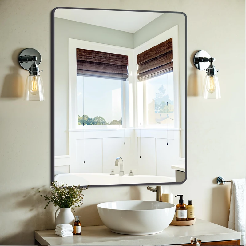 DESBING Black Bathroom Mirror, 30" x 40" Wall Mirror with Metal Frame, Decorative Rectangular Vanity Mirror for Bedroom Bathroom Living Room Entryway (Horizontal/Vertical)