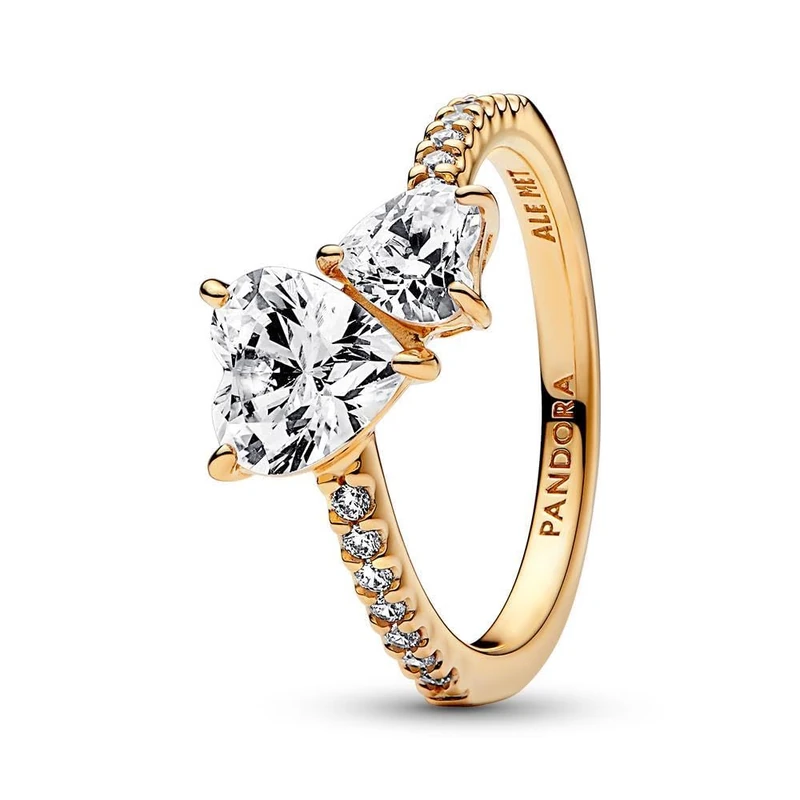 Pandora Timeless 14k Gold-plated Double Heart Sparkling ring with clear cubic zirconia, 48 - Image 1
