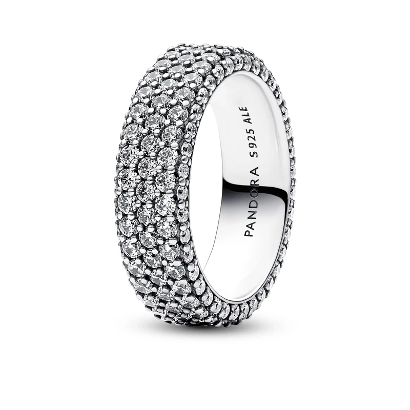 Pandora Timeless Sterling silver Pavé Triple-row ring with clear cubic zirconia, 58