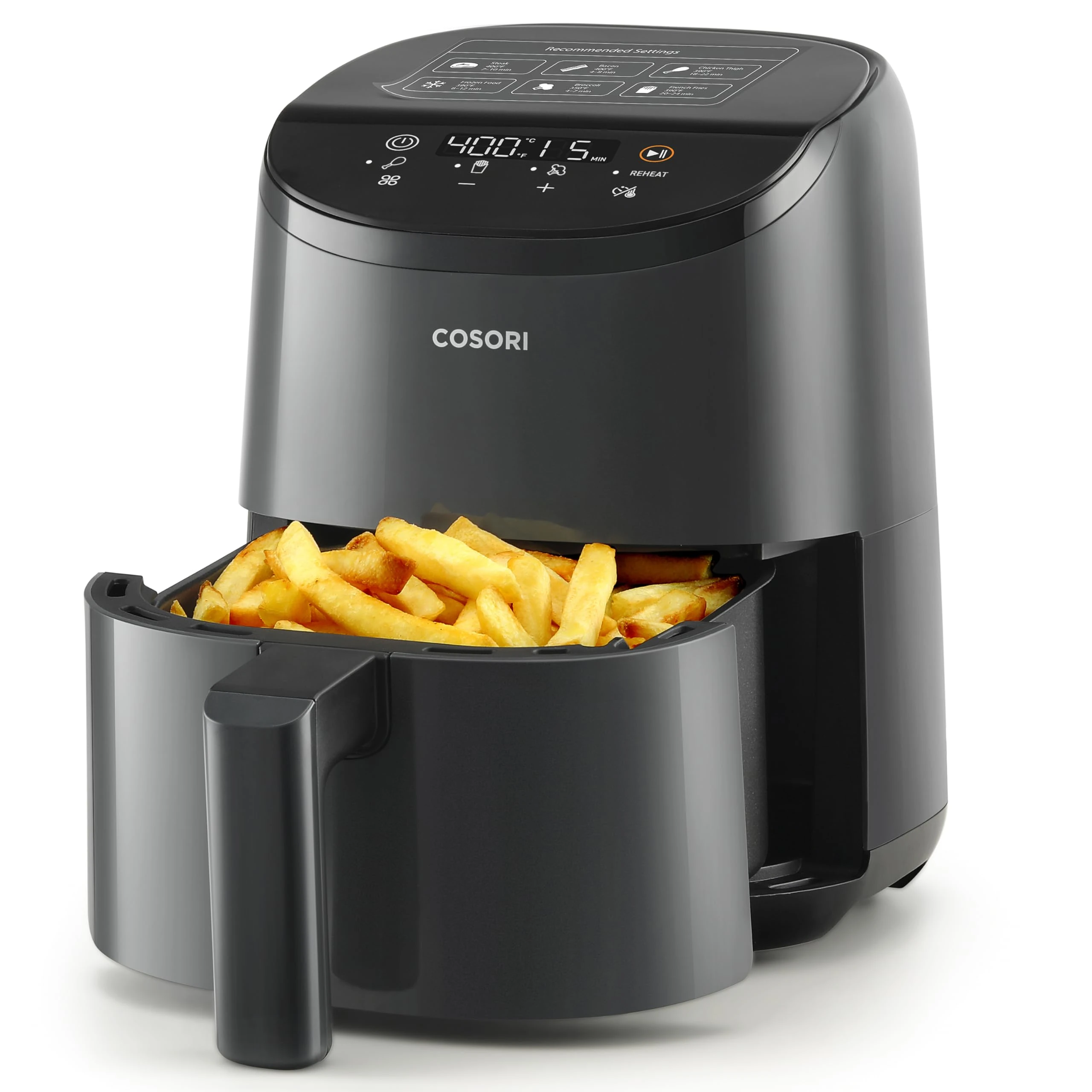 COSORI Small Air Fryer, 2L, Led Touch-control Display, 900W, 53% Faster, Nonstick and Dishwasher Safe, 30 Online Recipes, Low Noise, 97% Less Oil, Black