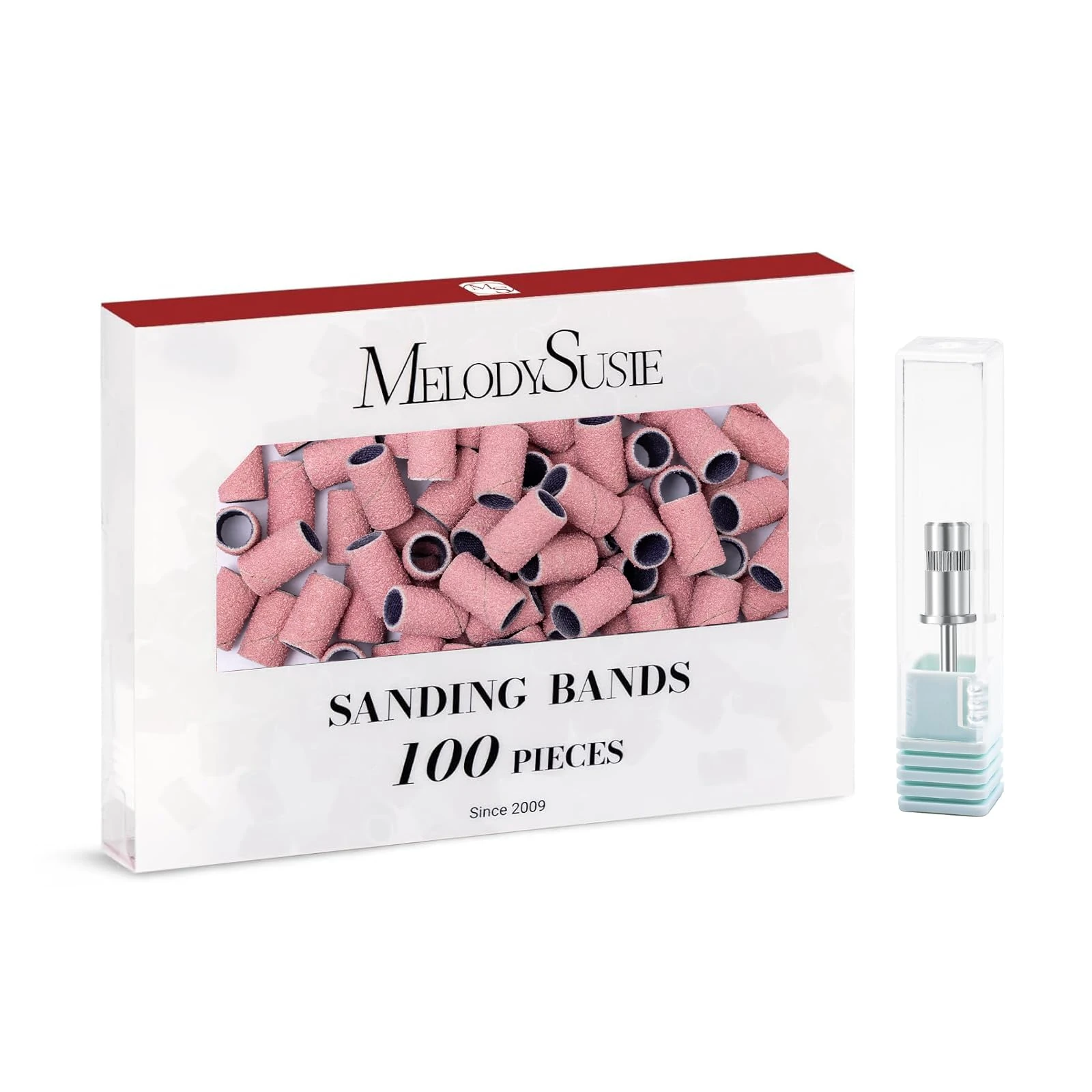 MelodySusie 100 Pcs Nail Drill Bits Sanding Bands for Nail Drill 80 Coarse Grit Nail File Sanding Bands for Acrylic Nails Gel Manicures and Pedicure