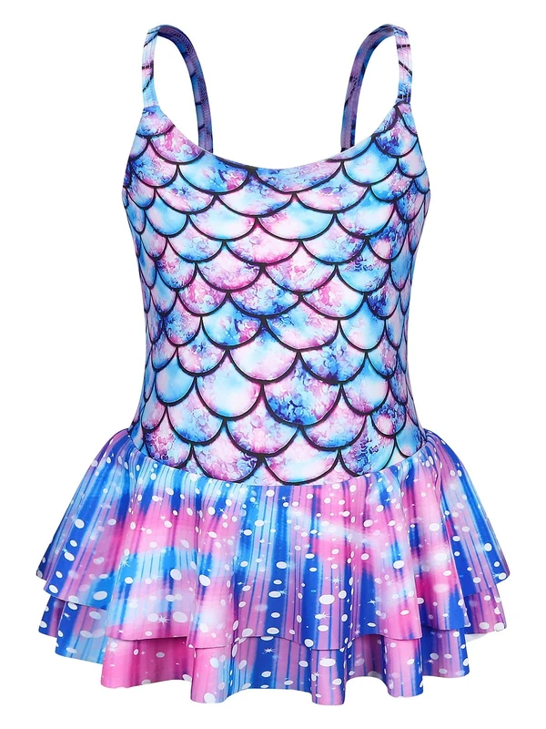 AmzBarley Girls Swimming Costume Swimsuit Kids One Piece Swimwear Leopard Skirt Leotard Children Swim Wear Bathing Suit Summer Holiday Beachwear Age 7-8 Years 130