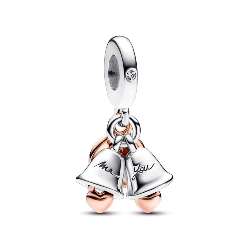 Pandora Moments Wedding bells sterling silver and 14k rose gold-plated dangle with clear cubic zirconia