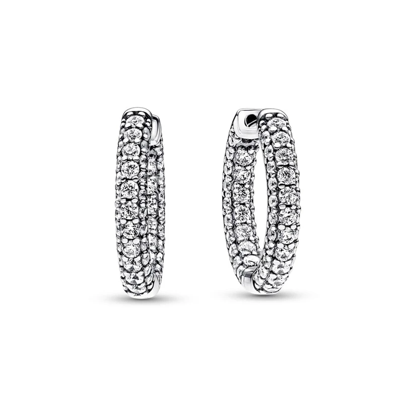 Pandora Timeless Pavé Single-Row Hoop Earrings - Sterling Silver Hoop Earrings with Cubic Zirconia for Women - Gift for Her - No Box