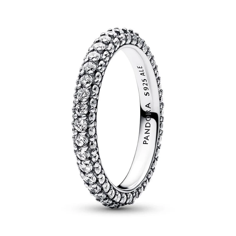 Pandora Timeless Sterling silver Pavé Single-row ring with clear cubic zirconia, 50