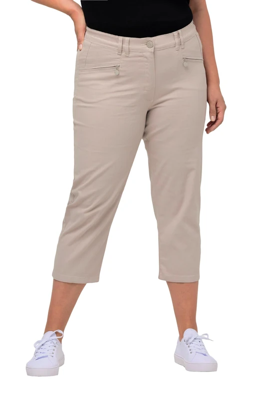 Ulla Popken Women's Hose Mony, wadenlang, Zipptaschen, Stretch Pants, Kitt, - Image 1