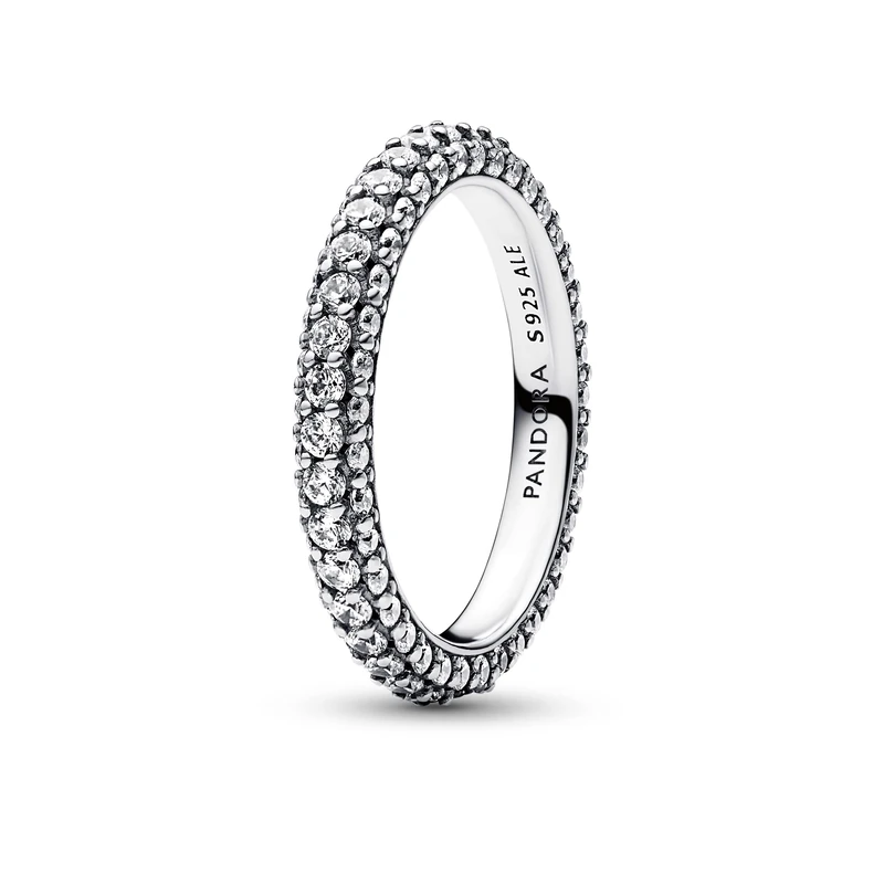 Pandora Timeless Sterling silver Pavé Single-row ring with clear cubic zirconia, 54