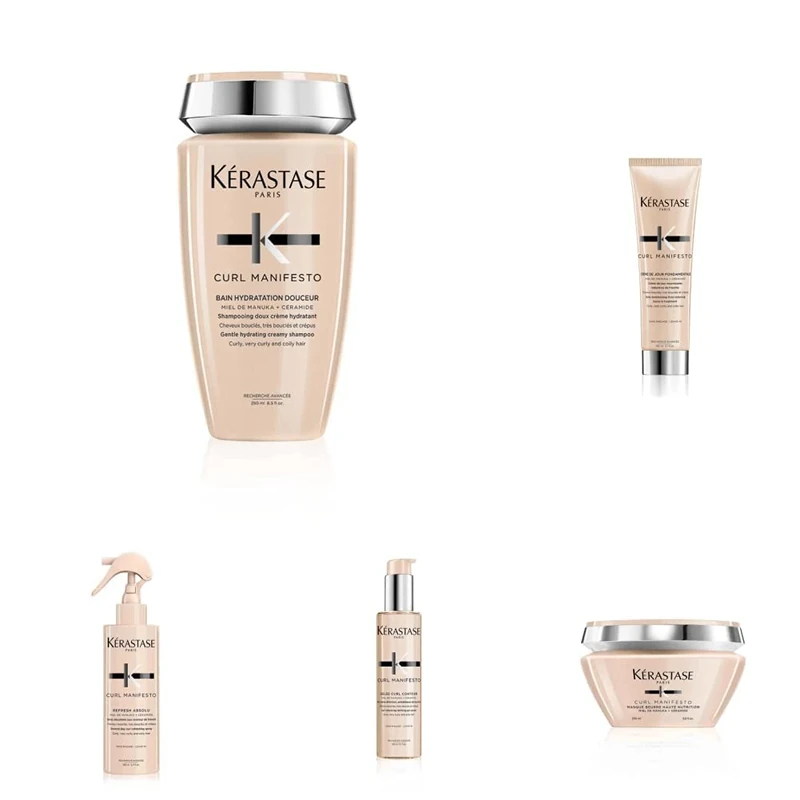 Kérastase Curl Manifesto, Shampoo + Extra-Rich Conditioning & Nourishing Mask + Daily Ultra-lightweight Cream Conditioning + Medium Hold Gel Cream Mousse + Curl Reactivating Spray for Inbetween Washe