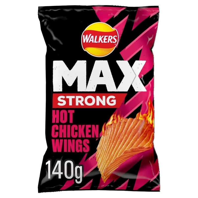 Walkers Max Strong Hot Chicken Wings Sharing Crisps 140g - Image 1