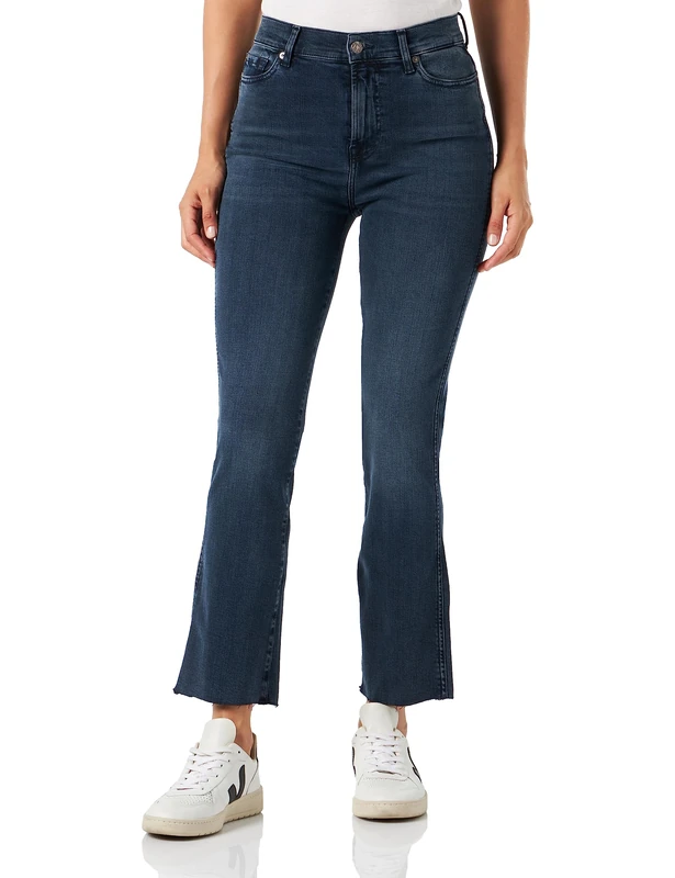 7 For All Mankind HW Slim Kick Slim Illusion Overcast with Raw Cut, Dark Blue, 6