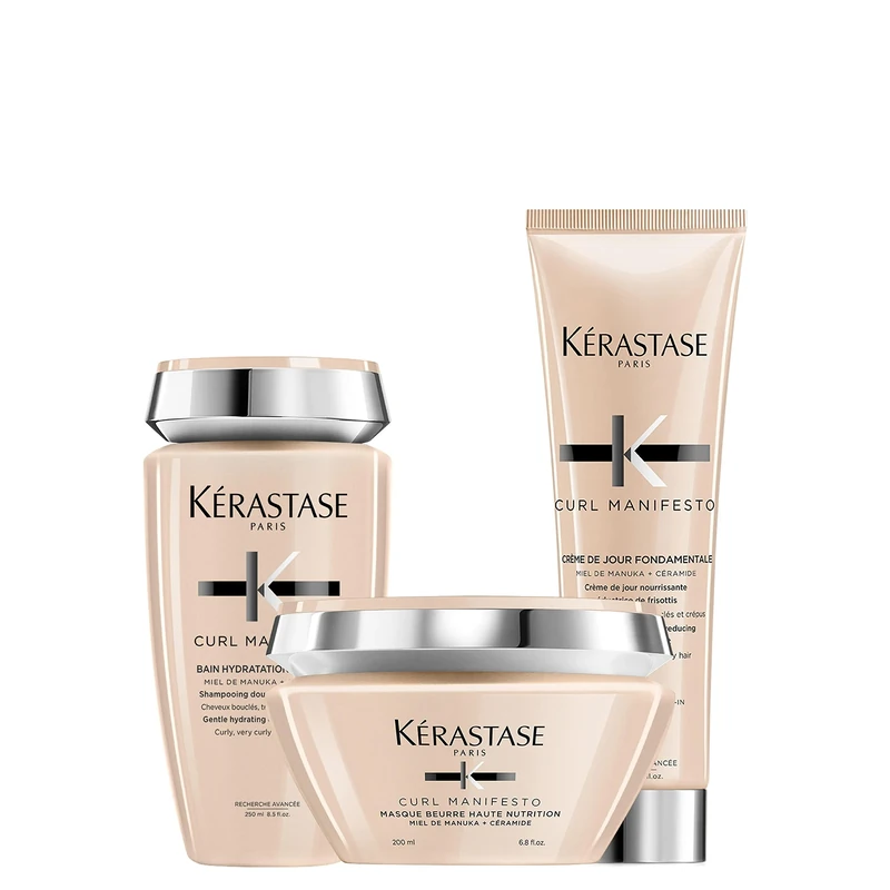 Kérastase Curl Manifesto, Routine to Hydrate and Strengthen Curly and Coily Hair, Contains Hydrating Shampoo, Nourishing Mask & Anti-Frizz Leave-In Treatment with Heat Protection, Trio Set