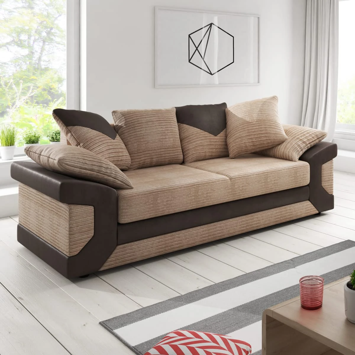 Furnishings For Less UK New Large Dino Brown and Beige 3 Seater sofa (Brown and Beige, 3 Seater)