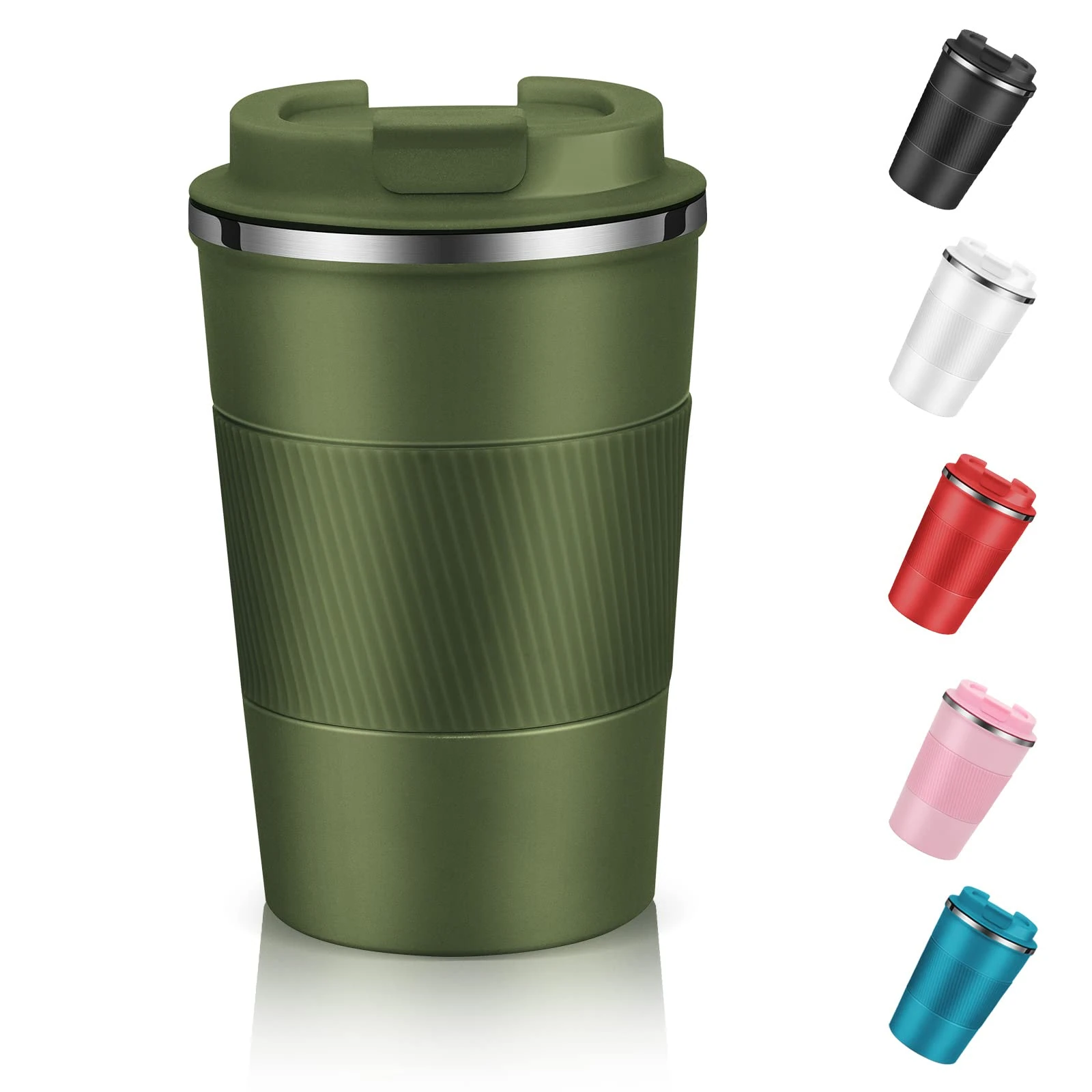 EALLEN Travel Mug with Leakproof Lid,Insulated Reusable Coffee Mug for Hot&Cold Drinks/Tea,Portable Stainless Steel Thermal Takeaway Travel Coffee Cup for Car//Picnic/Office/School (Green), (CM03RD)