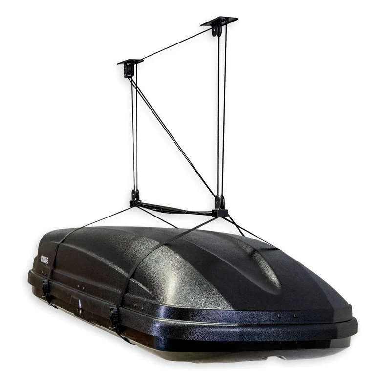 StoreYourBoard Cargo Box Ceiling Storage Hoist, Heavy Duty Holds 150 lbs, Rooftop Carrier Garage Pulley System