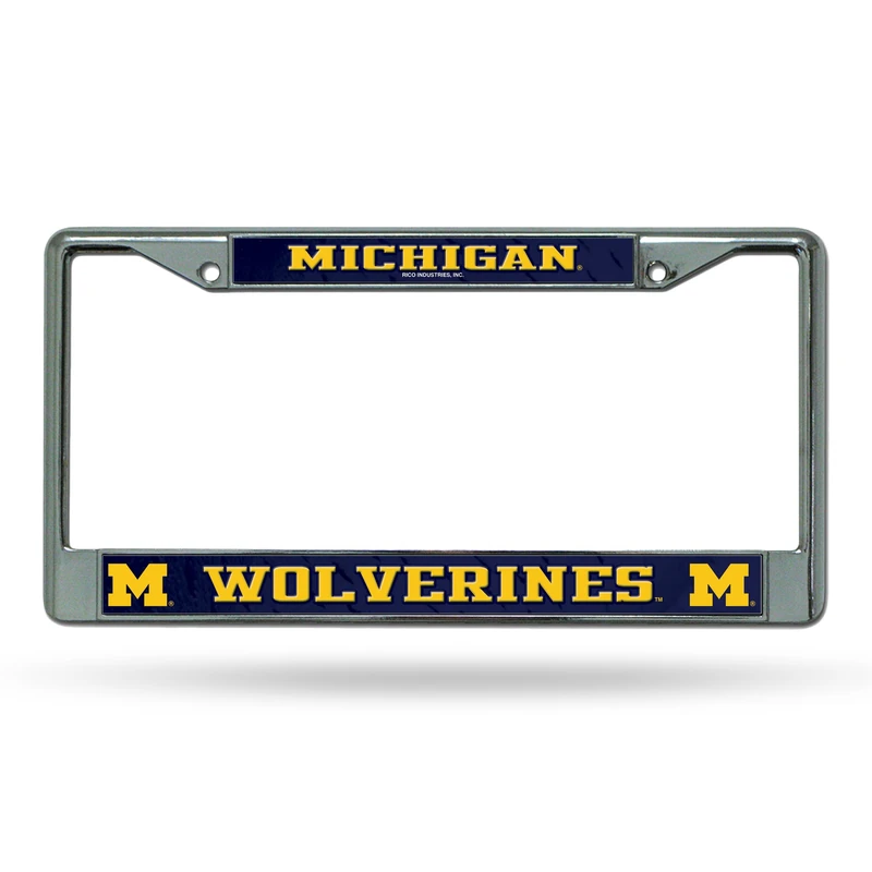 Rico Industries NCAA Michigan Wolverines 12" x 6" Silver Chrome Frame W' Decal Insert Car/Truck/SUV Auto Accessory