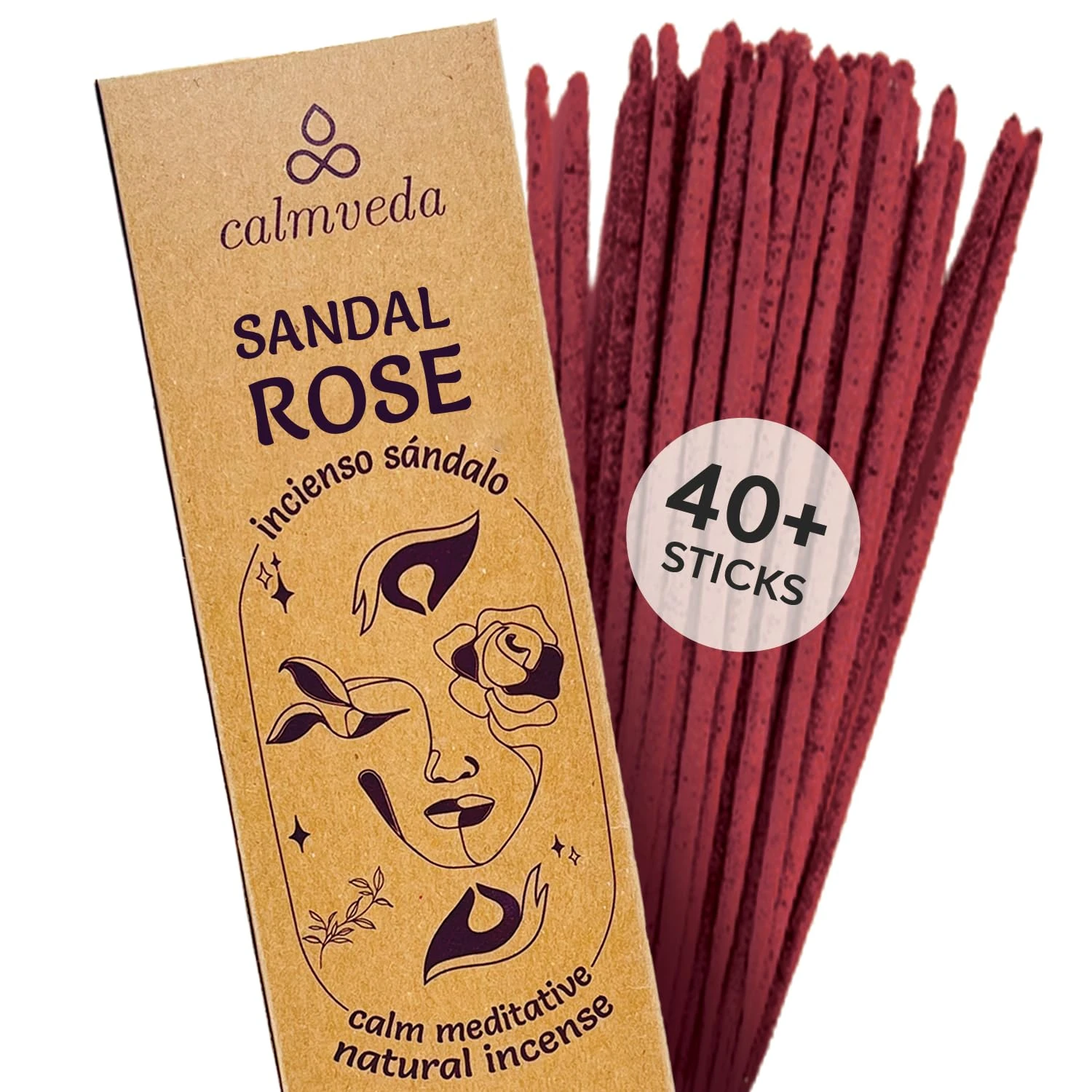 Sandal Rose Incense Sticks Meditation - (40+ Sticks) Charcoal Free Made from Upcycled Flowers | Sweet Woody Aroma Incense