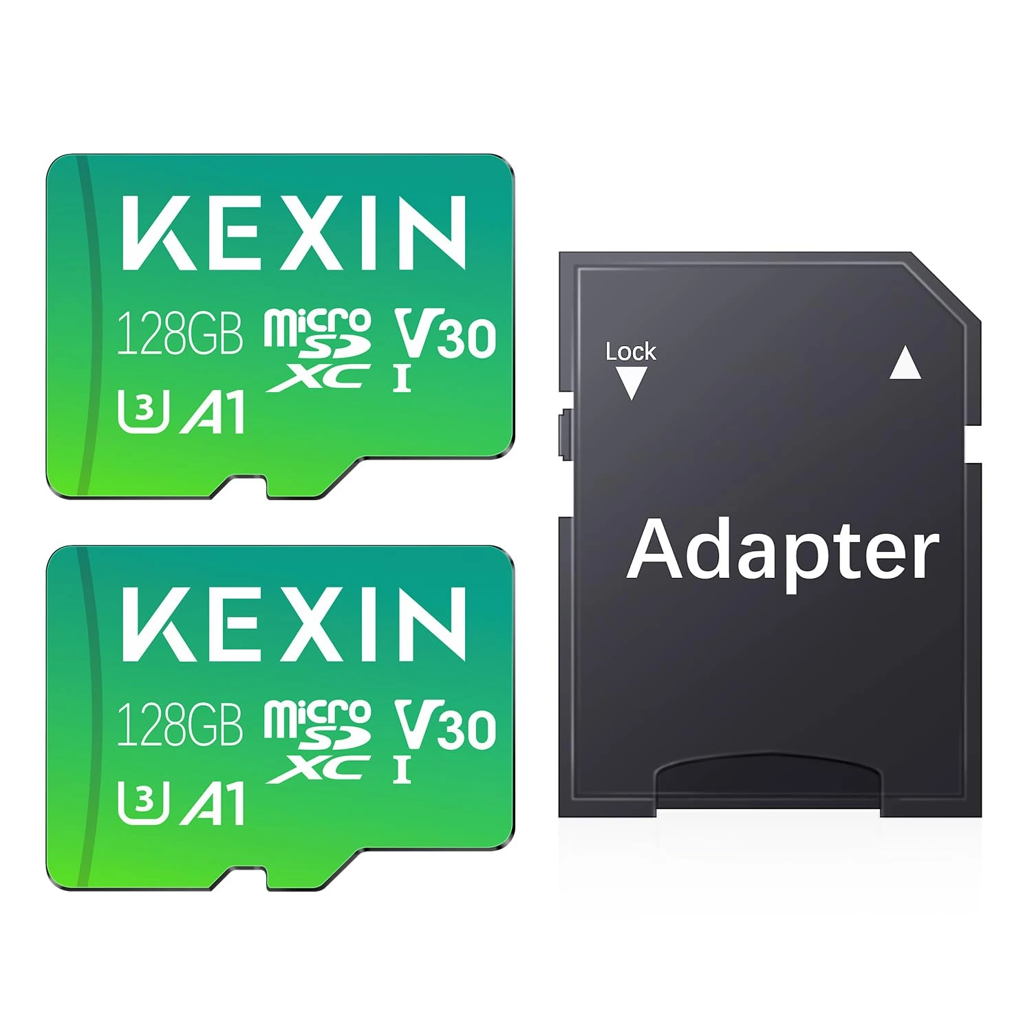 KEXIN Micro SD Card 128GB 2 Pack MicroSDXC Memory Card, 4K UHD Video, Urveillance Security Cam Action Camera Drone Professional, 100MB/s Micro SDXC UHS-I A1 Class 10 U3 128 GB Microsd Card