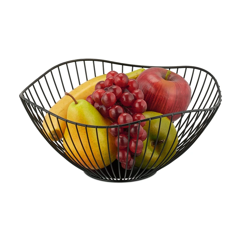 Relaxdays Metal Bowl, Round Wire Basket, 11.5 x 26 cm, Fruits, Bread & Vegetables, Modern Decor Accessory, Black, Iron